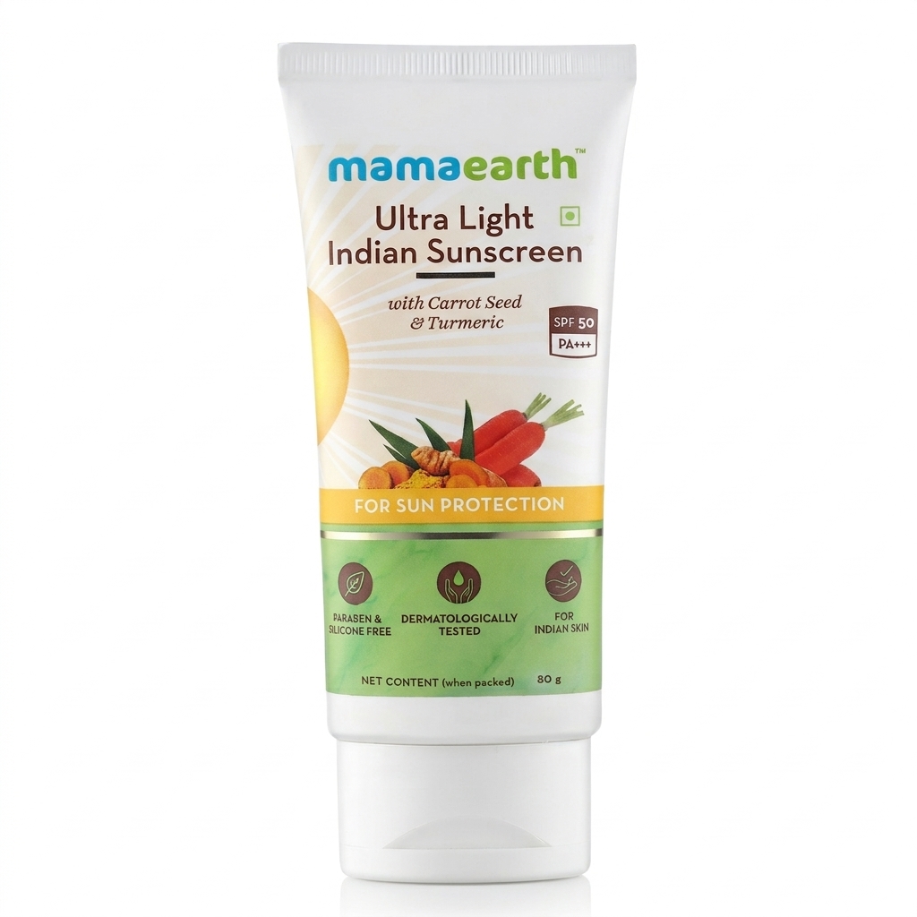 Mamaearth Ultra Light Sunscreen with Carrot Seed Turmeric SPF 50 PA+++