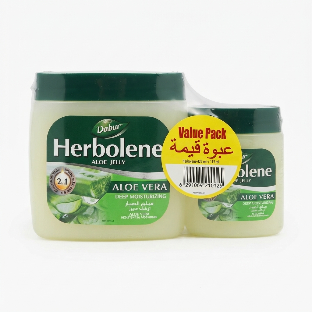HERBOLENE Aloe Vera Petroleum Jelly (425 + 115 ml Free) Enriched with Aloe Vera and Vitamin E For Dry and Rough Skin or Chapped Lips Value Pack