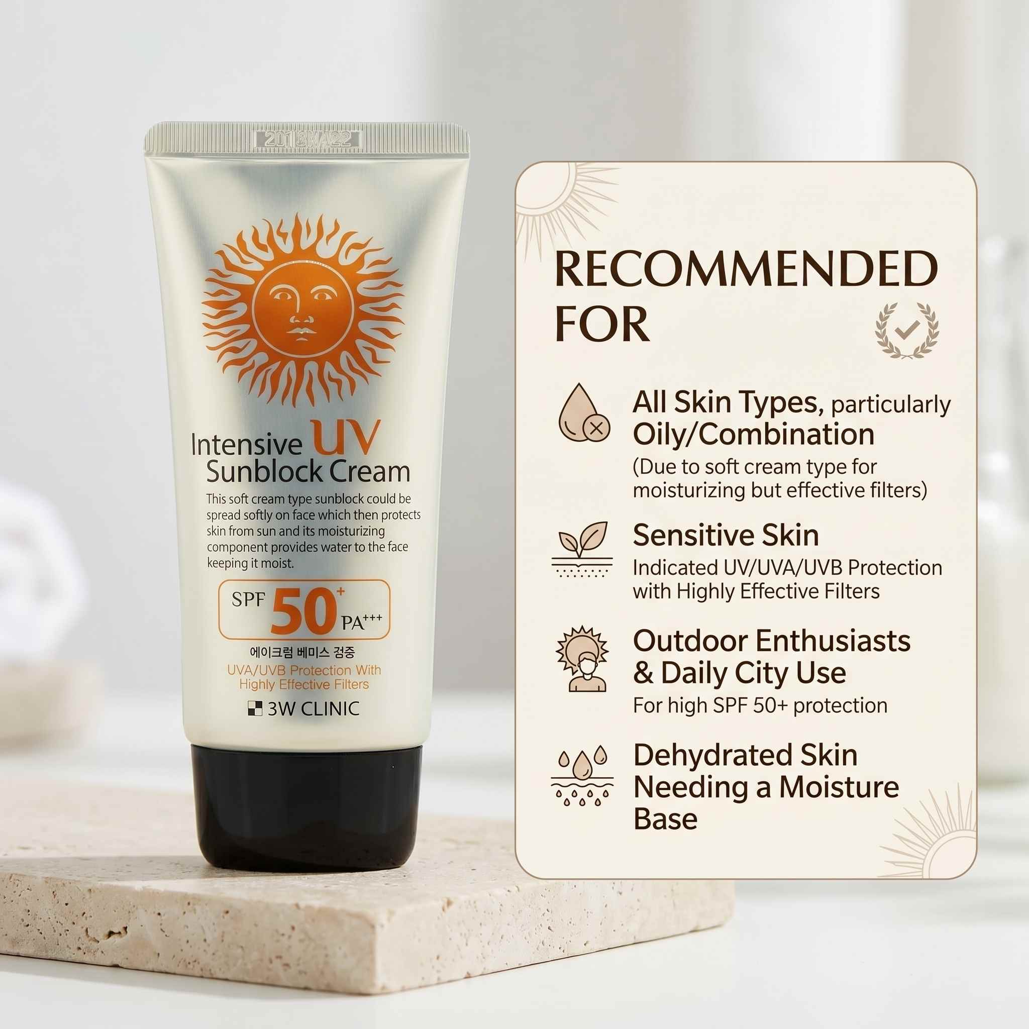 3w clinic intensive Uv sunblock cream spf50 Pa+++ - 70ml