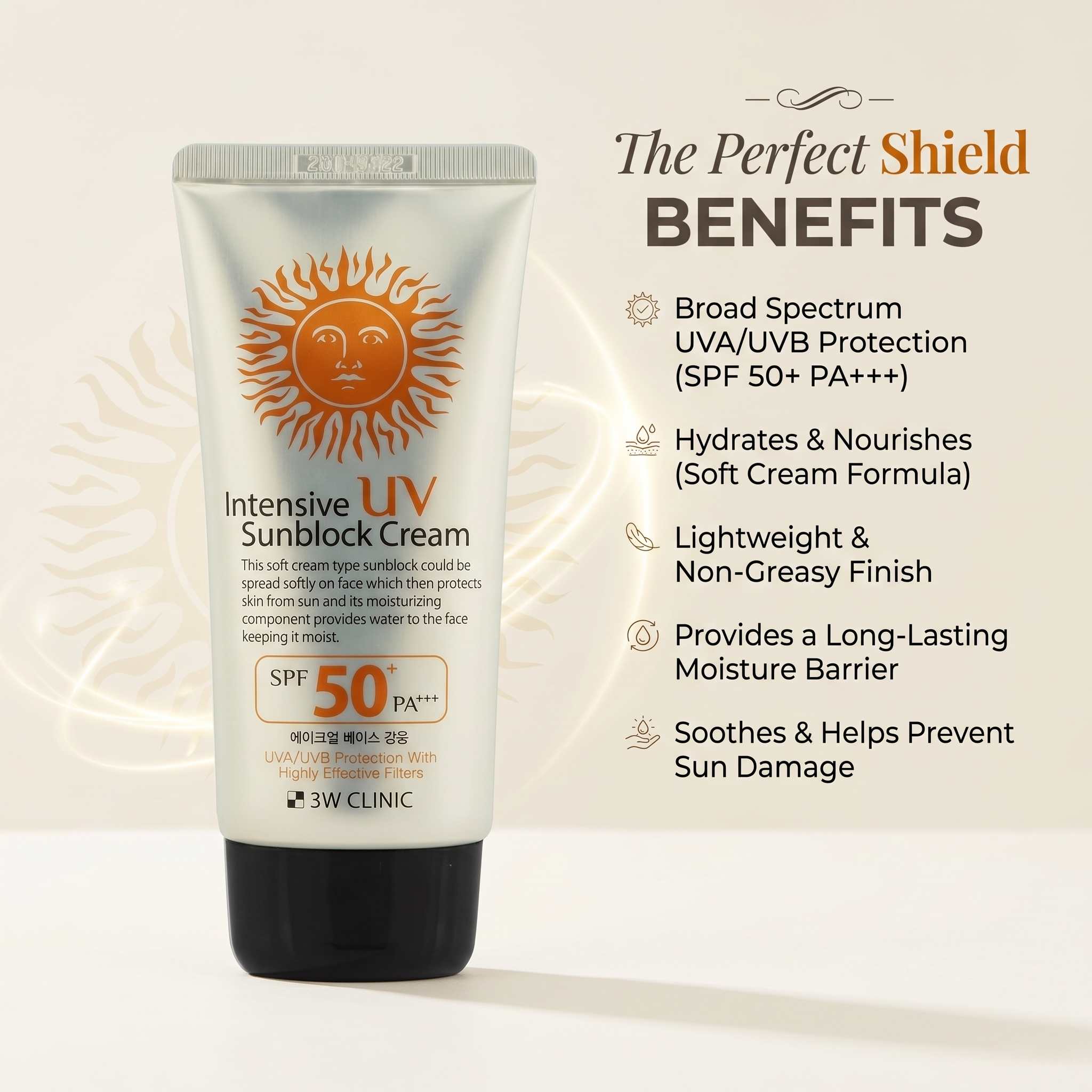 3w clinic intensive Uv sunblock cream spf50 Pa+++ - 70ml